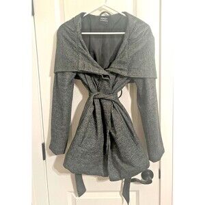 Ashley Outerwear Jacket Coat Large Grey Hooded Belted Pockets Winter Large Hood